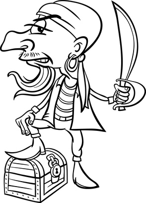 pirate with treasure for coloring book